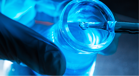 Blue quantum dot solution under laboratory light
